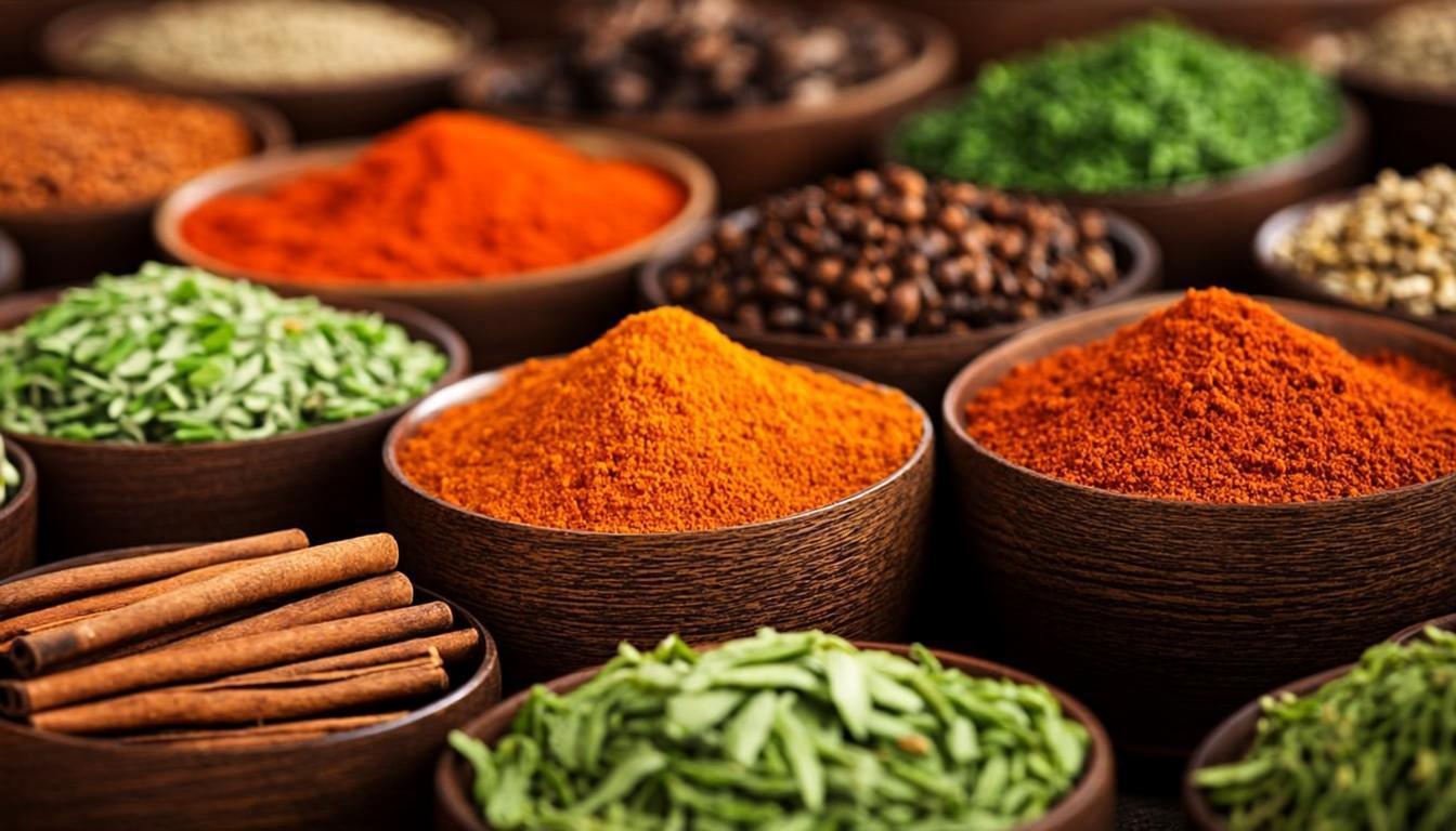 Colorful spice display at Baraka Kauppa